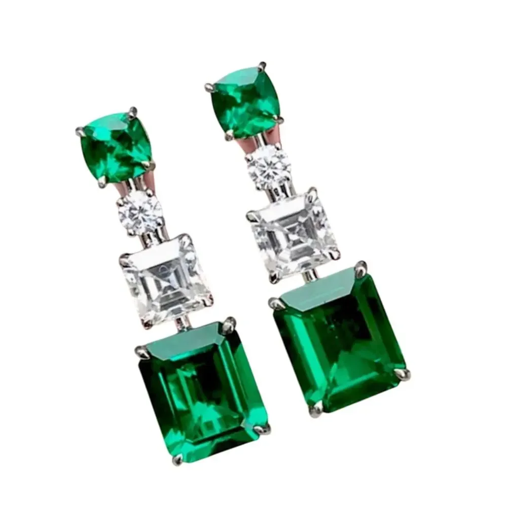 Simulated Emerald Elegant Dangle Drop Earrings
